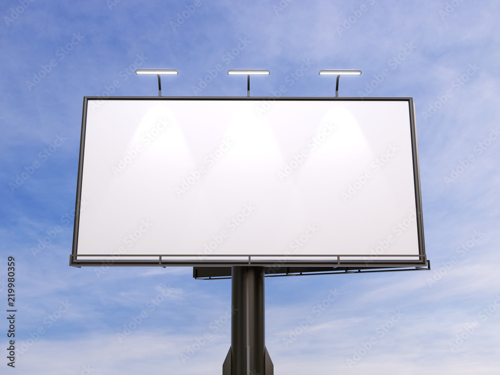 3D rendering of blank billboard (empty advertisement) with clouds. Empty mockup template 3D rendering of blank billboard (empty advertisement) with clouds. Empty mockup template