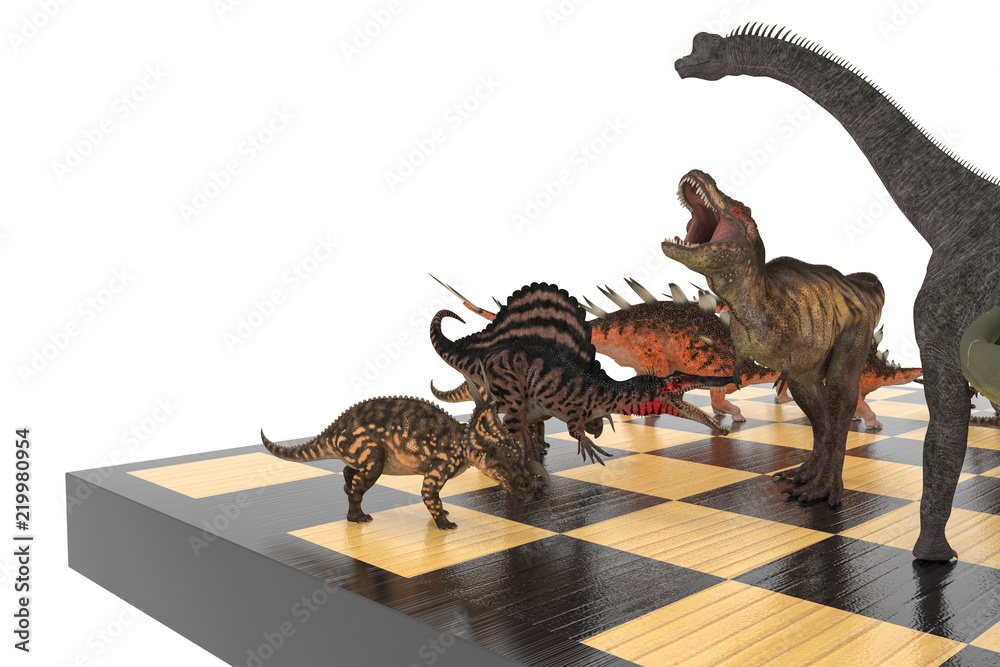 Obraz premium динозавры на шахматной доске