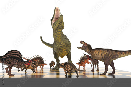 Fototapeta Naklejka Na Ścianę i Meble -  динозавры на шахматной доске