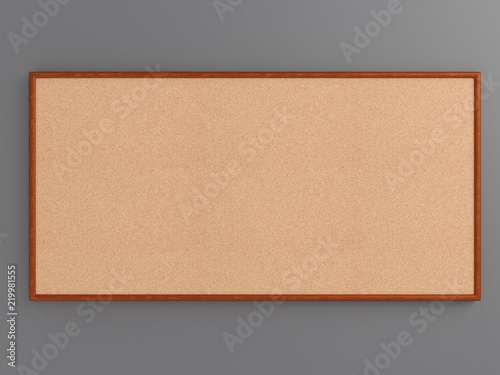 Empty cork board (noticeboard) on gray background. Mockup template - 3D rendering