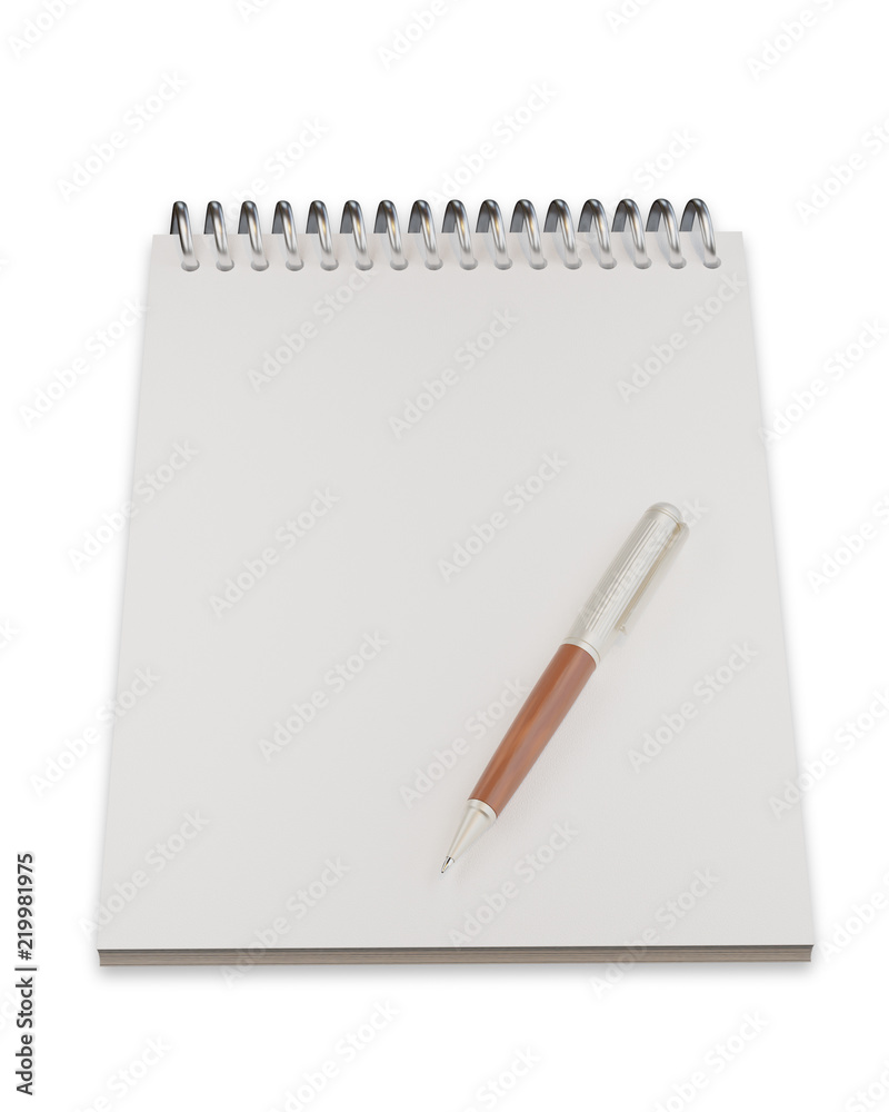 Empty notepad (sketch book) with pen isolated on white background Empty notepad (sketch book) with pen isolated on white background