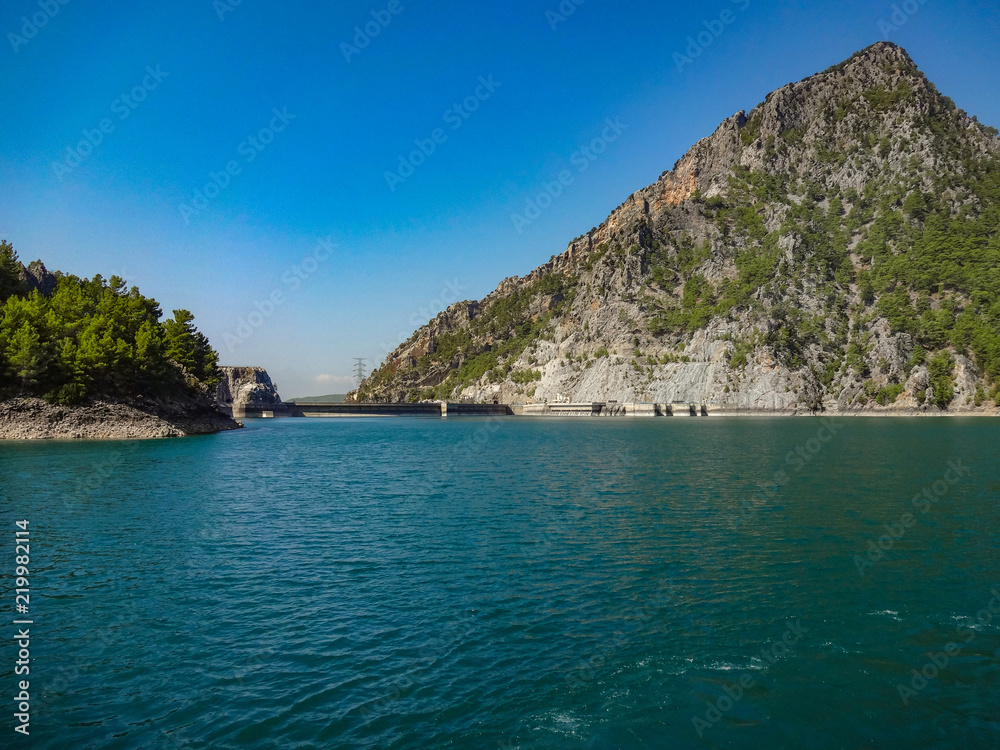 Turquoise lake and mountains. Turkish Green Canyon
