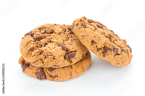 Chocolate cookies close up isolated on white background