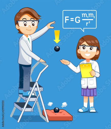 Gravity Science experiment kids class. Basic physics rules test.