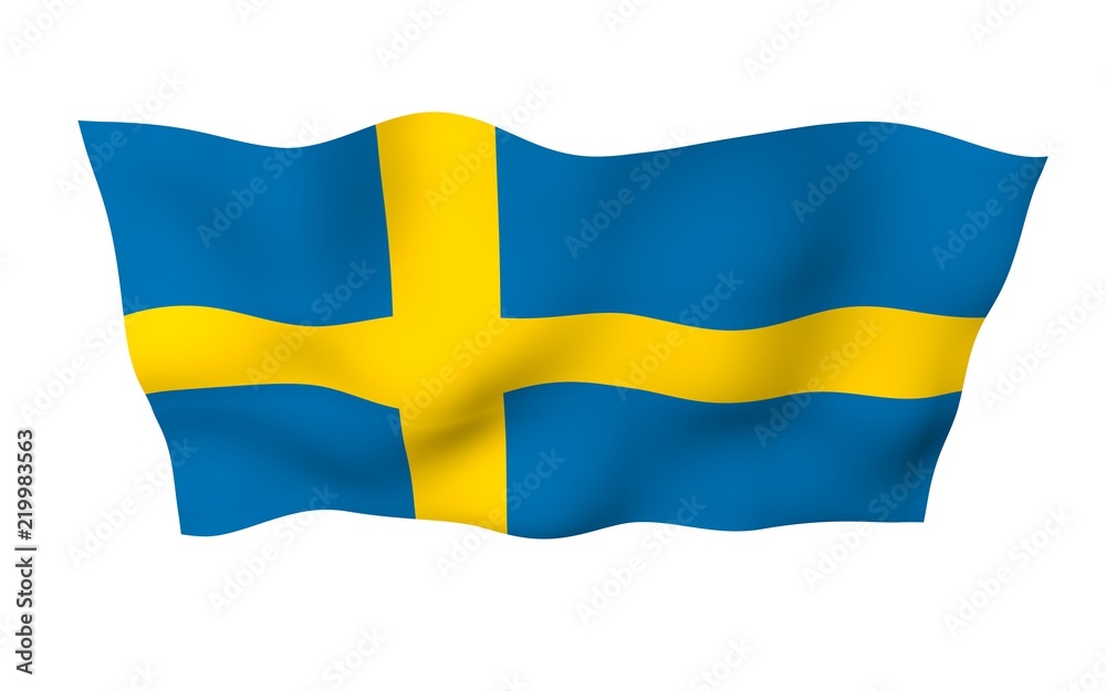 The flag of Sweden. Official state symbol of the Kingdom of Sweden. A blue field with a yellow Scandinavian cross that extends to the edges of the flag. 3d illustration The flag of Sweden. Official state symbol of the Kingdom of Sweden. A blue field with a yellow Scandinavian cross that extends to the edges of the flag. 3d illustration