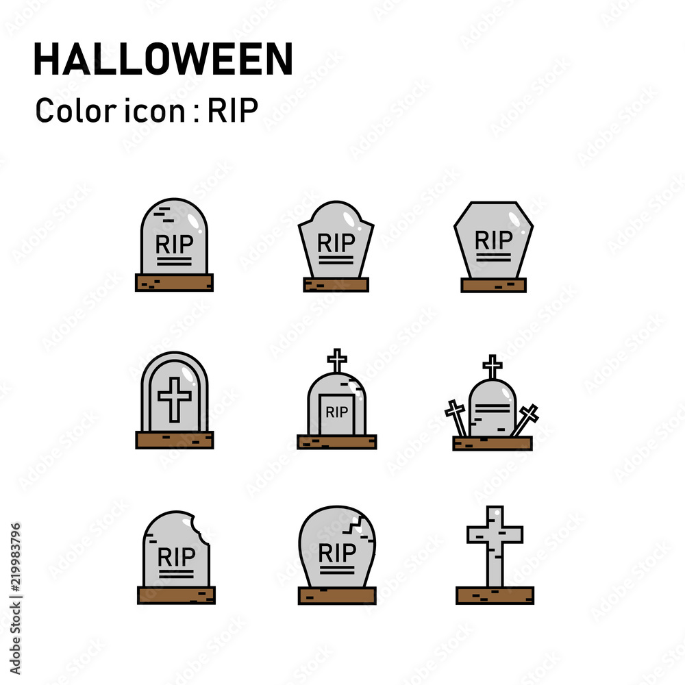 Halloween line color icon : RIP set Halloween line color icon : RIP set
