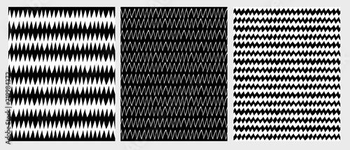 Hand Drawn Abstract Zig Zag Vector Patterns. Black and White Simple Infantile Design.  Various Size of Lines. Seamless Graphic. 