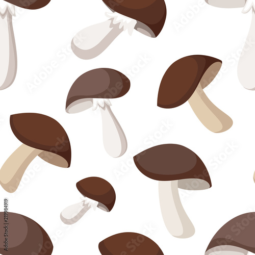 Seamless pattern. Porcini mushrooms. Organic vegetarian product. Boletus edulis. Flat vector illustration on white background