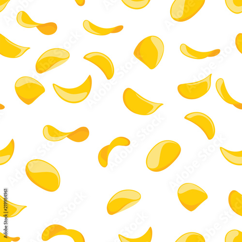 Seamless pattern. Potato chips. Flat vector illustration on white background. Pattern for web background or card