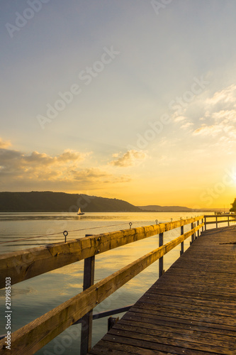 Germany  Landing stage of lake constance in sunset mood