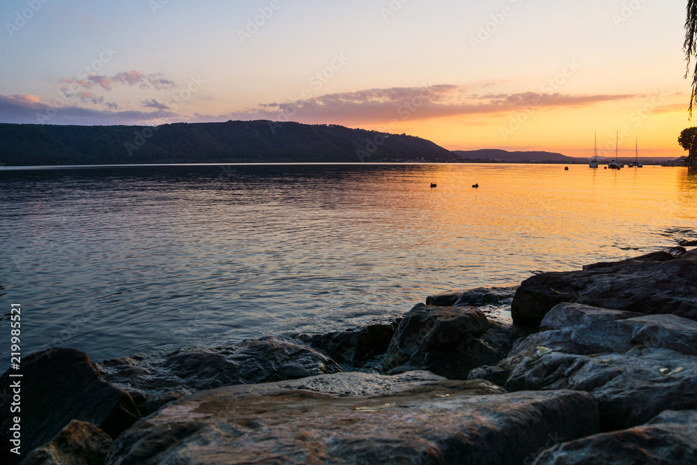 Germany, Fantastic sunset at coast of lake constance in summer