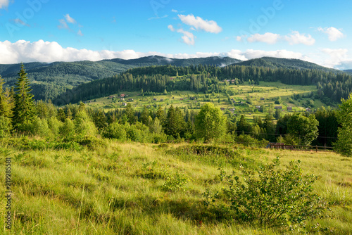 Scenic view Carpathian Mountains at sunset. © Serghei V