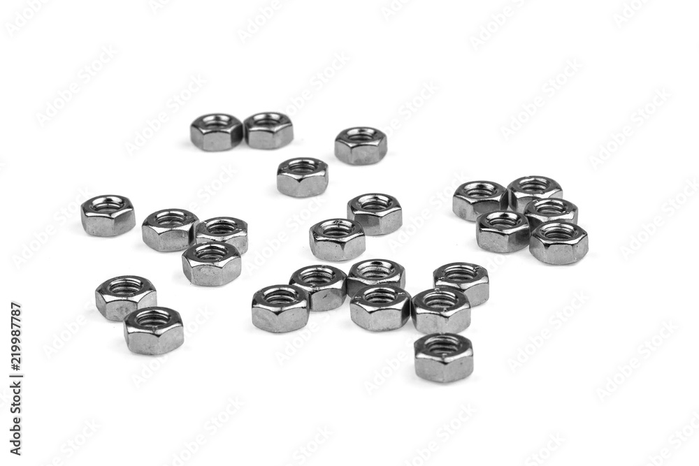 pile of a hexagon nut isolated on white background.