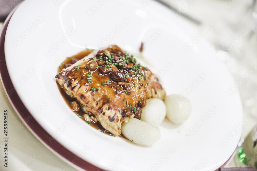 Main dish served in a wedding restaurant Main dish served in a wedding restaurant