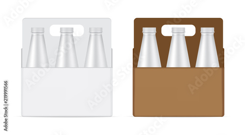 Mock up Realistic Bottle, Carton, Box And Packaging Drink Product For Milk or Water Juice isolated Background.