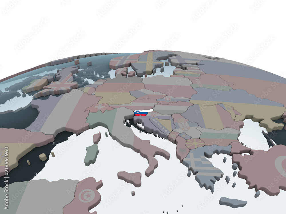 Slovenia with flag on globe
