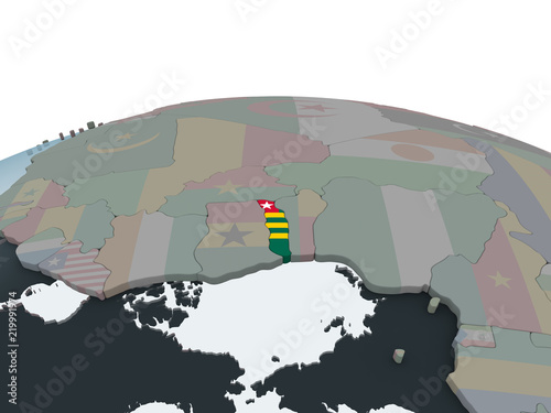 Togo with flag on globe