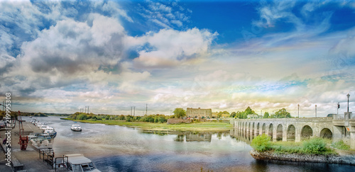 Panoramic colorful landscape with Shannonbridge on a river Shannon, Ireland. photo