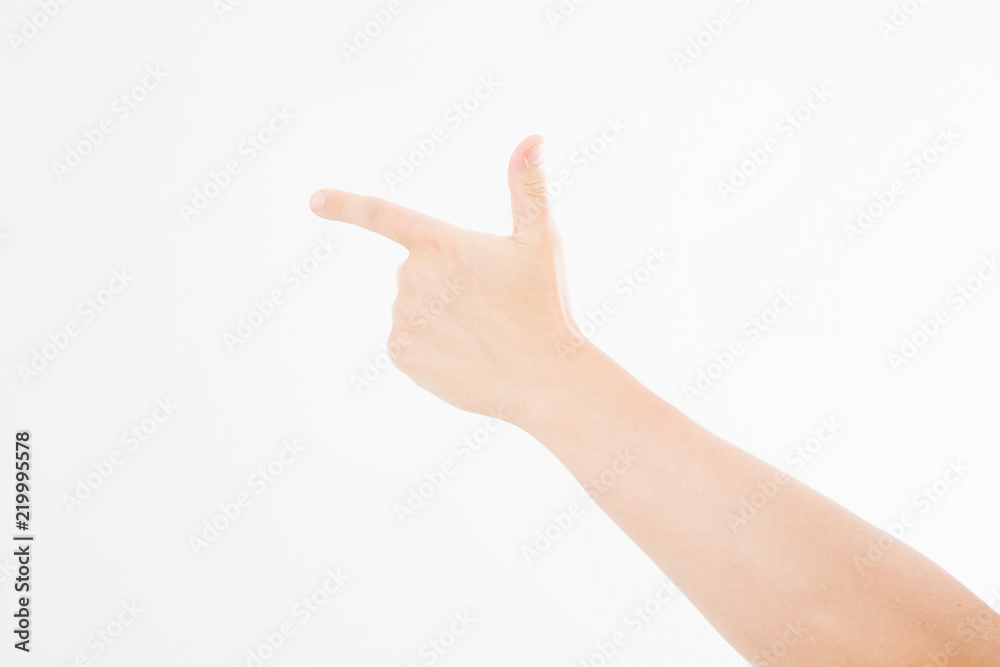 Closeup male hand pointing. Isolated on white background. caucasian hand. Mock up. Copy space. Template. Blank. Closeup male hand pointing. Isolated on white background. caucasian hand. Mock up. Copy space. Template. Blank.
