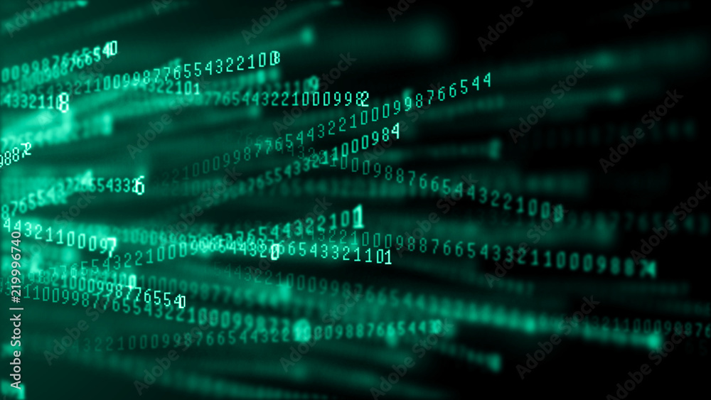 Obraz premium Data technology background. Big data visualization. Flow of data. Information code. Background in a matrix style. 4k rendering.