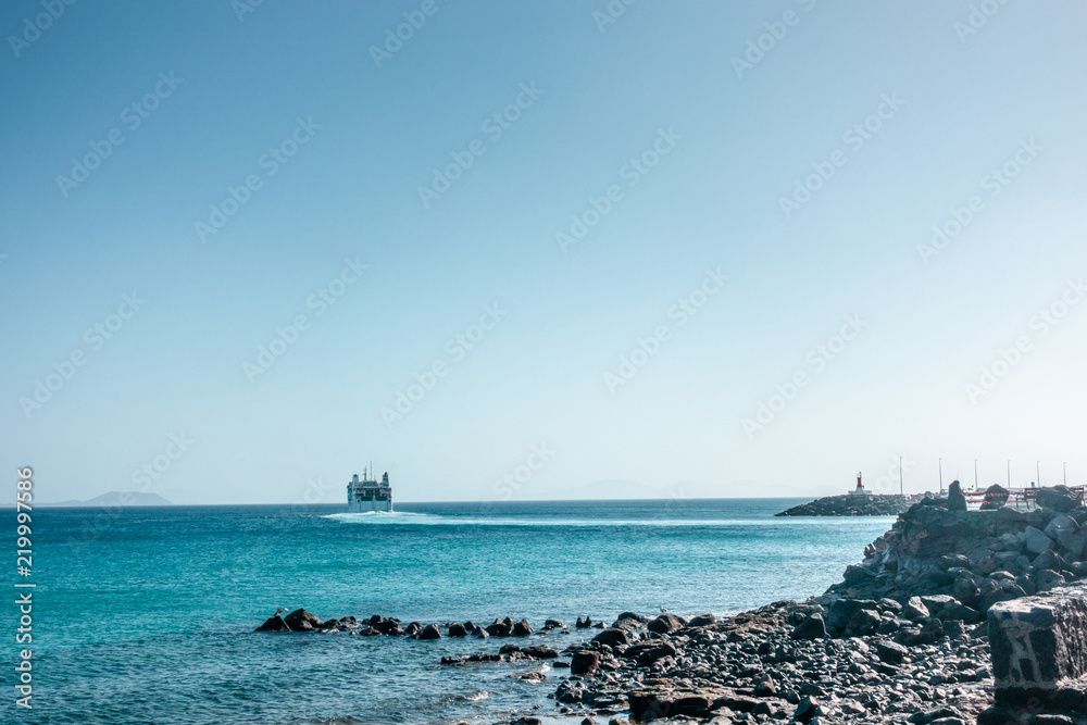 A ferry abandoning Lanzarote, Spain