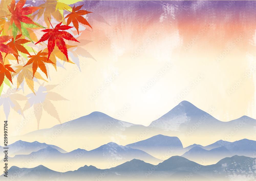 モミジと霞んだ山の背景イラスト 秋のイメージの背景 飾り枠 モミジと風景イラスト 水彩画タッチ 青 Stock Illustration Adobe Stock モミジと霞んだ山の背景イラスト 秋のイメージの背景 飾り枠 モミジと風景イラスト 水彩画タッチ 青 Stock Illustration Adobe Stock