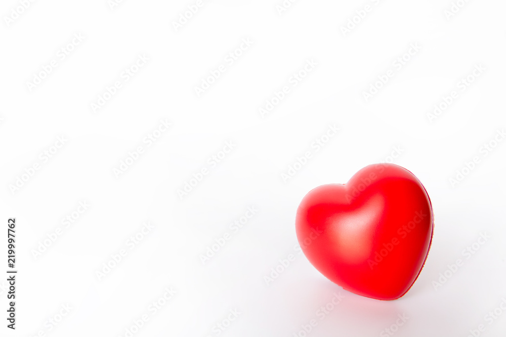 Red heart : red ball foam with shape heart for valentines card. Stress reliever foam ball isolated on white background with clipping path and copy space