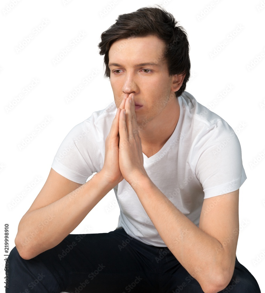 Portrait of young thoughtful man, isolated Portrait of young thoughtful man, isolated