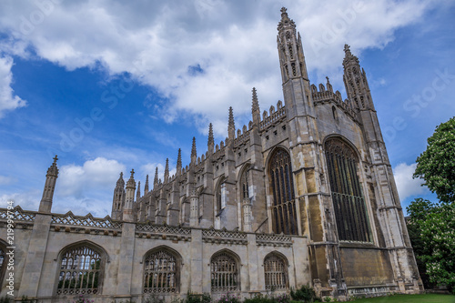 King's College Chapel, Cambridge, England - Late Gothic edifice with a vast fan vaulted ceiling, ornate stained glass windows and CofE services.