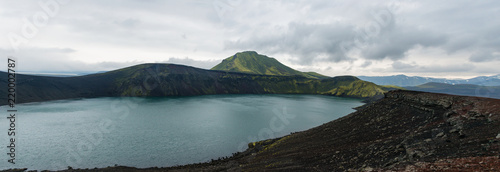 Panoramic view of volcanic lake in Iceland