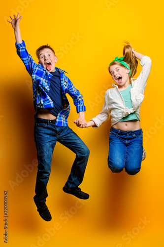 cheerful jumping kids