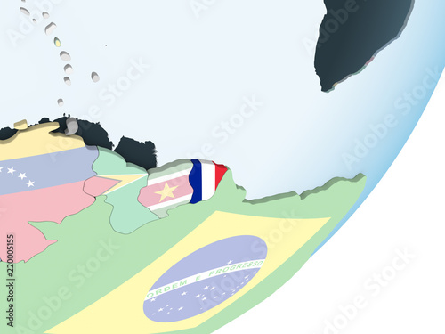 French Guiana with flag on globe