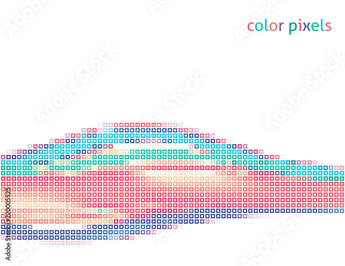 Bright wavy line by color pixels. Vector graphic pattern