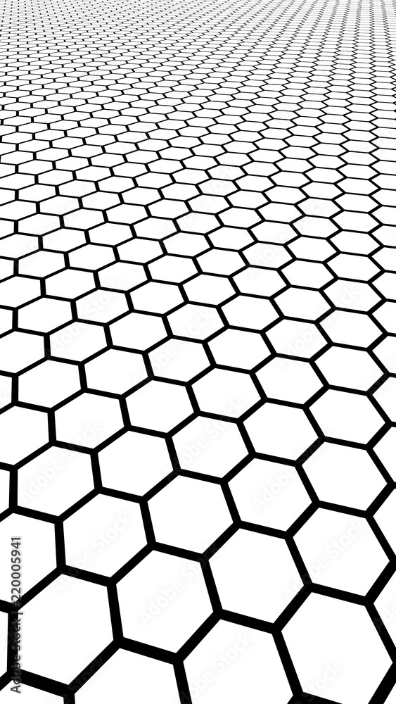 Black honeycomb on a white background. Perspective view on polygon look like honeycomb. Isometric geometry. Vertical image orientation. 3D illustration Black honeycomb on a white background. Perspective view on polygon look like honeycomb. Isometric geometry. Vertical image orientation. 3D illustration