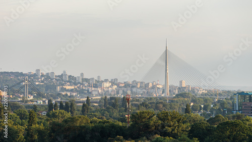 View on Ada Bridge and Belgrade city in day time at summer