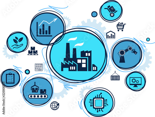 Smart factory concept: digitalization, innovation, efficiency - vector illustration