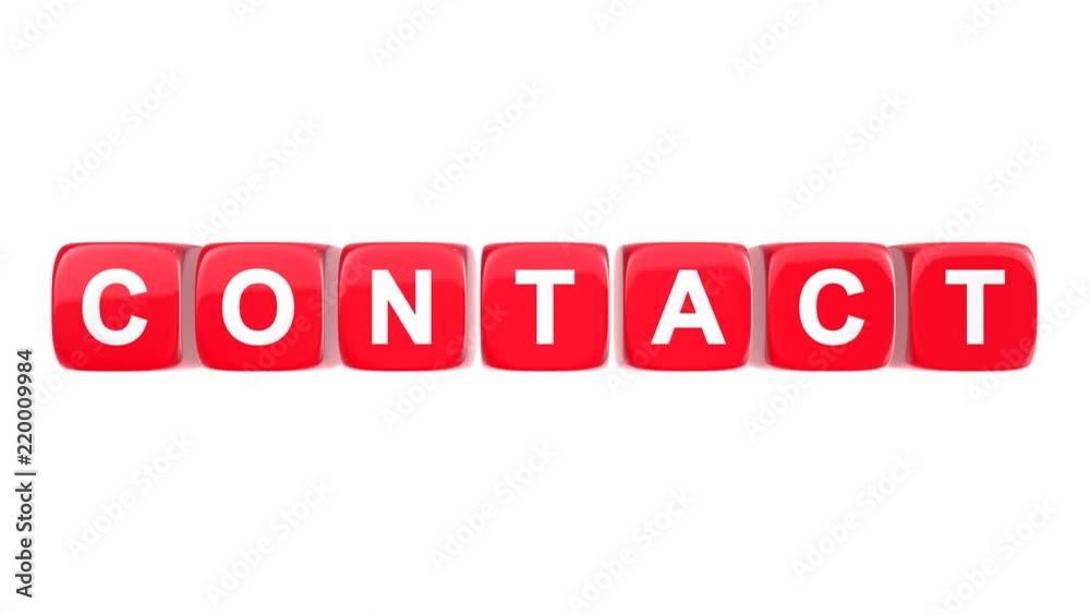 Contact text word on red glossy cubes 3D animation on white background Contact text word on red glossy cubes 3D animation on white background