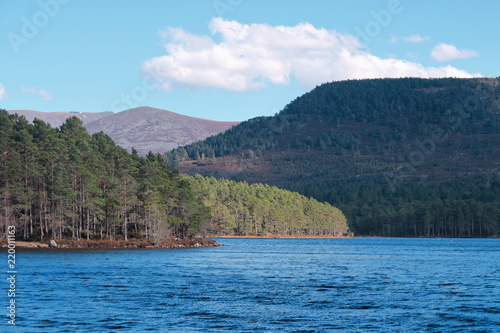 Scottish loch (lake) landscape with mountains and trees in the background © Vladimir
