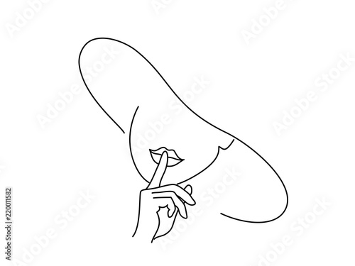 Line Drawing Art. Woman in hat with hand. Vector illustration. Concept for logo, card, banner, poster flyer