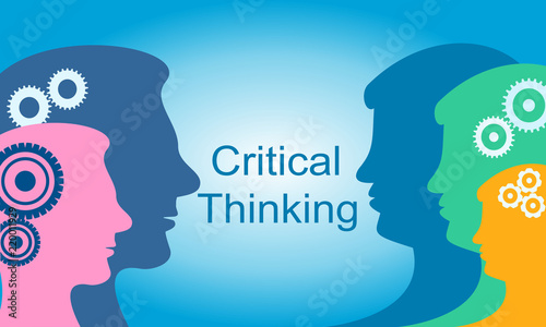 Critical thinking concept of creative solution. Brain storm problem solving. Business vector illustration.
