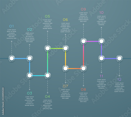 12 Point Colorful Horizontal 3d Time Line Infographic