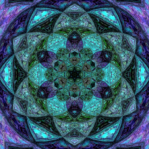 indigo texture with floral mandala in indian style
