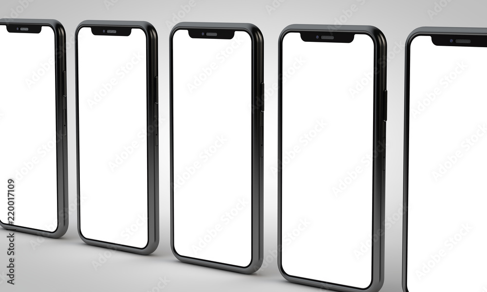 Modern frameless smartphone 3D mock up with blank white screen. 3D Rendering Modern frameless smartphone 3D mock up with blank white screen. 3D Rendering