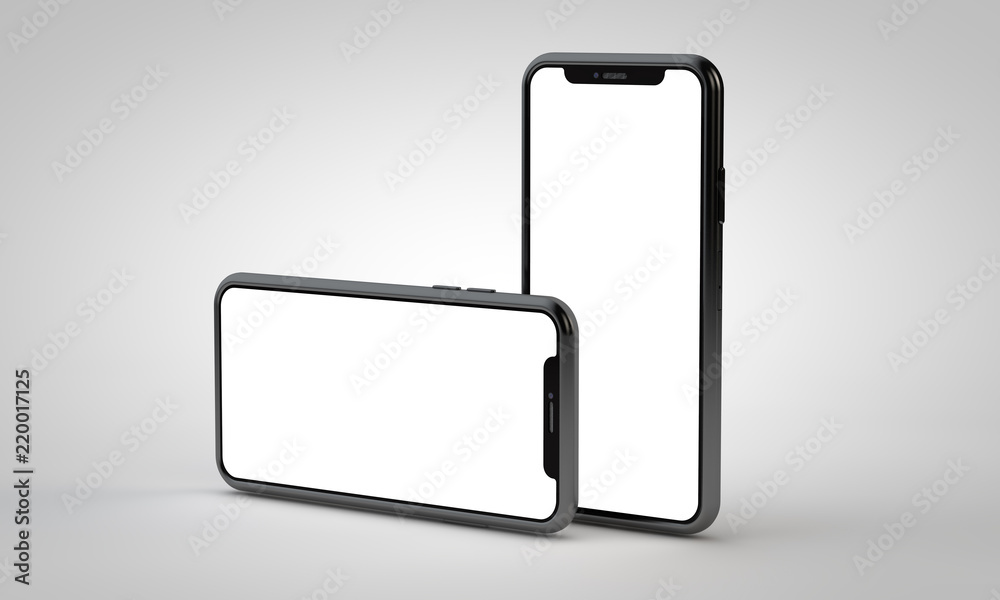 Modern frameless smartphone 3D mock up with blank white screen. 3D Rendering Modern frameless smartphone 3D mock up with blank white screen. 3D Rendering