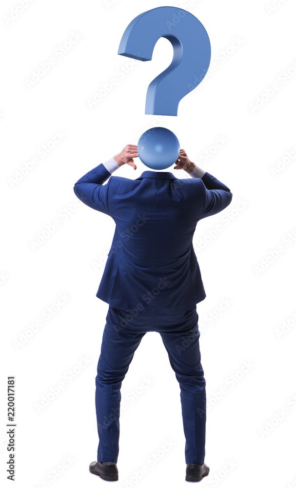 Businessman with question mark instead of his head Businessman with question mark instead of his head