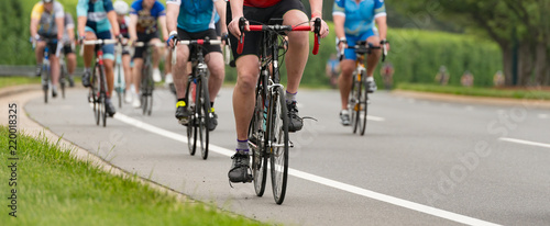 Group of cyclists in a road race with a shallow depth of field