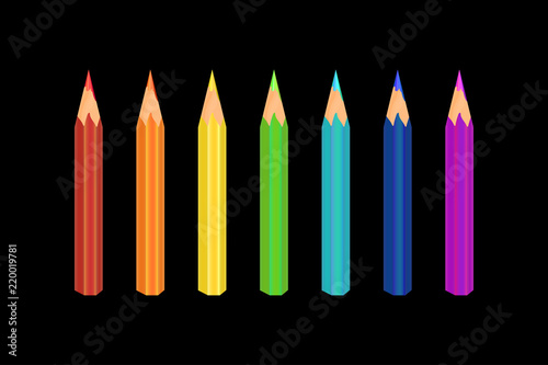 Multicolored rainbow color pencils - red, orange, yellow, green, blue, blue, purple. vector.