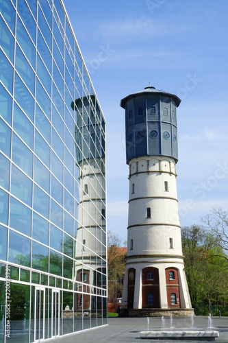 Wahrzeichen Gütersloh Wasserturm  mit Fassade vom Theater photo