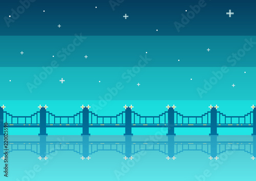 pixel bridge on the background of the sea. vector illustration