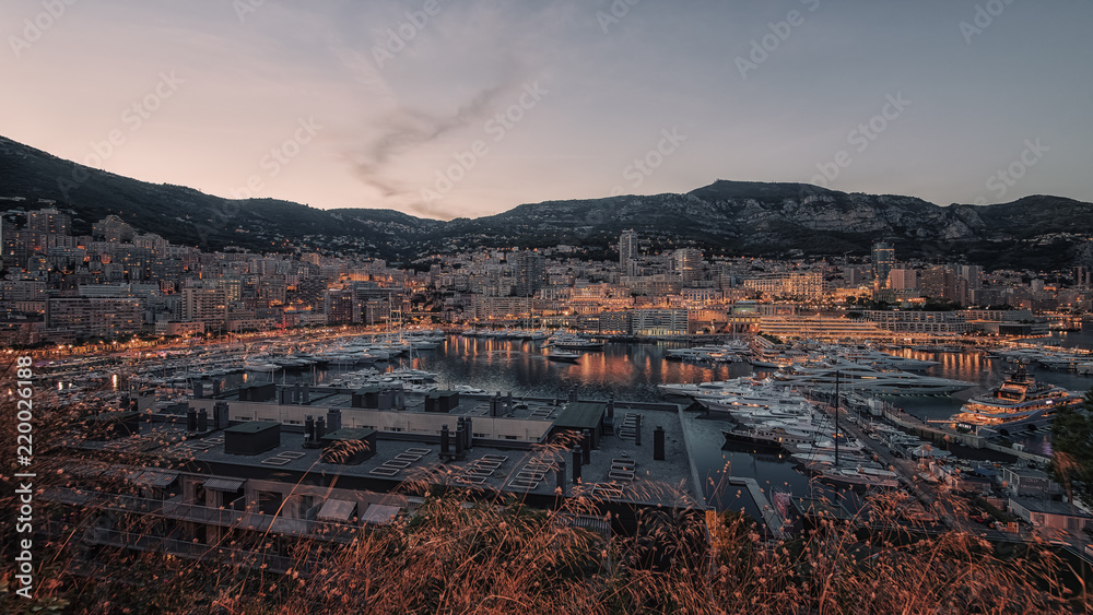 Sunset on the harbor of Monaco